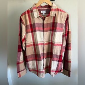 Abound Men’s Red White Plaid Flannel Casual Button Down Shirt Farmer Shirt Large